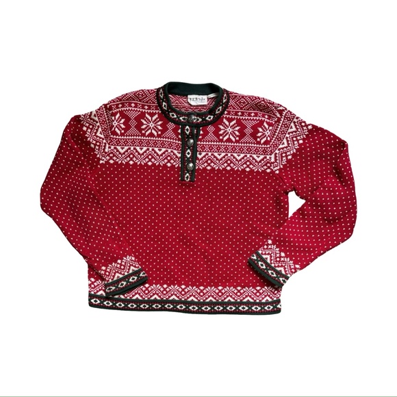 LL Bean Kids Knit Sweater Nordic Fair Isle Birdseye Henley Sweater - Picture 1 of 4